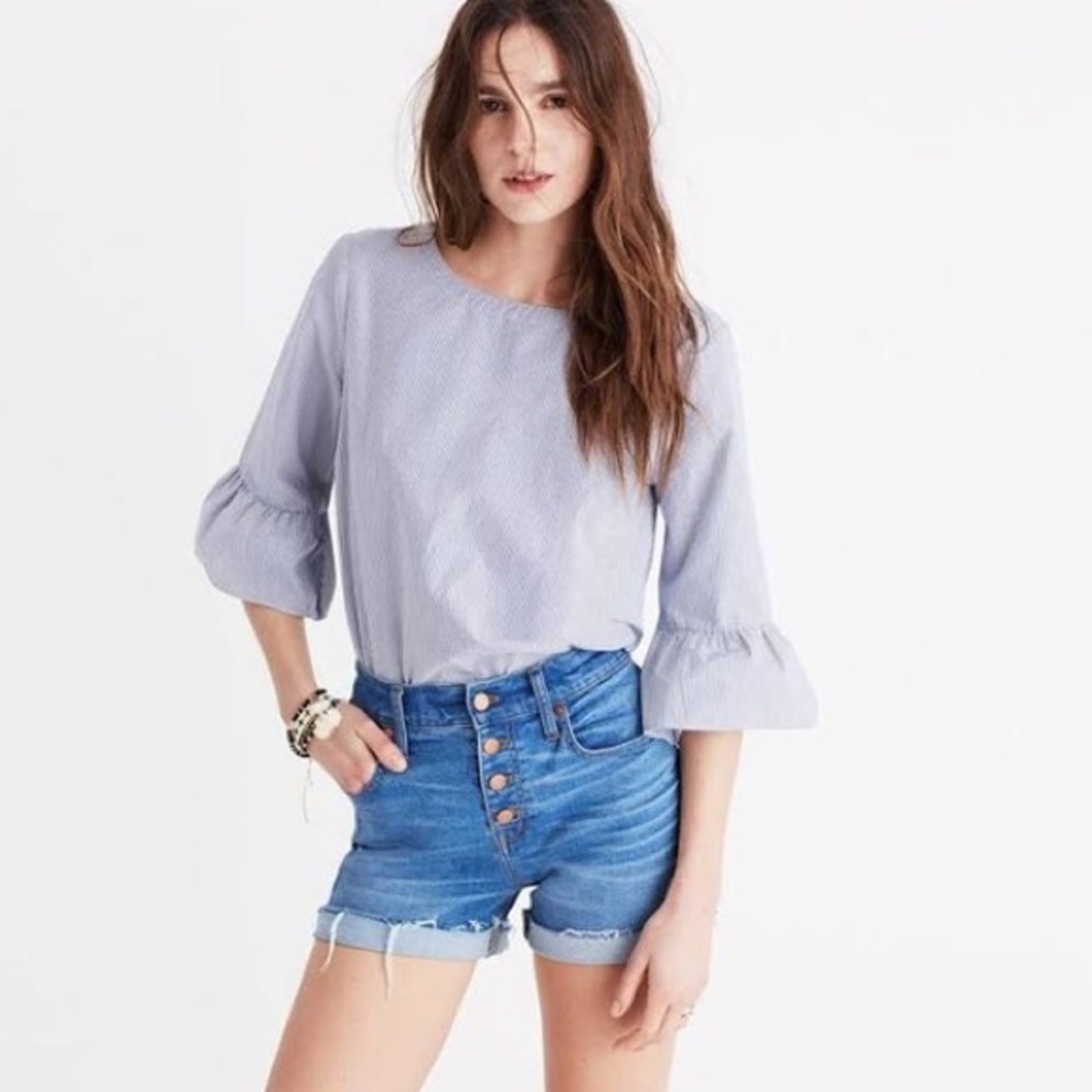 Madewell Pinstripe Bell-Sleeve‎ Top, Size M